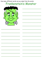 frankenstein themed halloween word mine worksheet