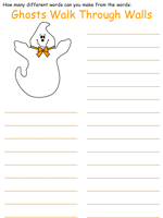 ghost themed halloween word mine worksheet