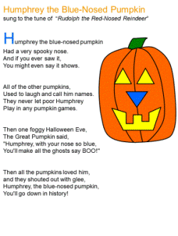 Kids Coloring Sheets on Humphrey The Blue Nosed Pumpkin