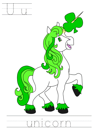 saint patrick's day learn to print tracer page - Uu unicorn