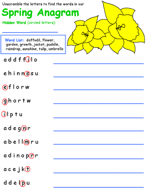 spring anagram worksheets for kids