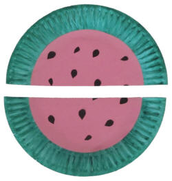 Watermelon Paper Plate Craft cut in half