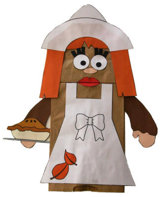 Paper Bag Pilgrim Girl Puppet