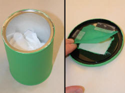 Put kleenex in the bottom and tissue paper over the hole.