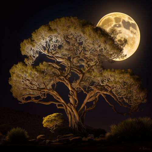full  moon and a bodhi tree