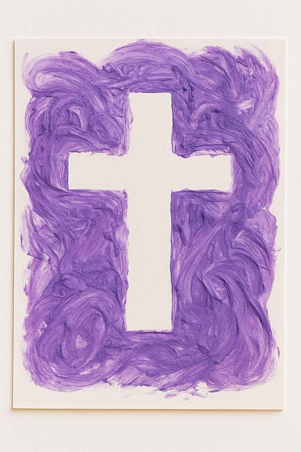 painter's tape resist cross craft done in a finger paint style