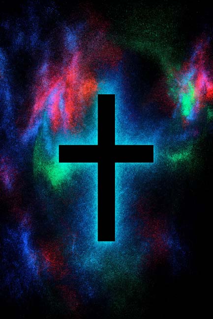 painter's tape resist cross craft done in a glow in the dark paint style