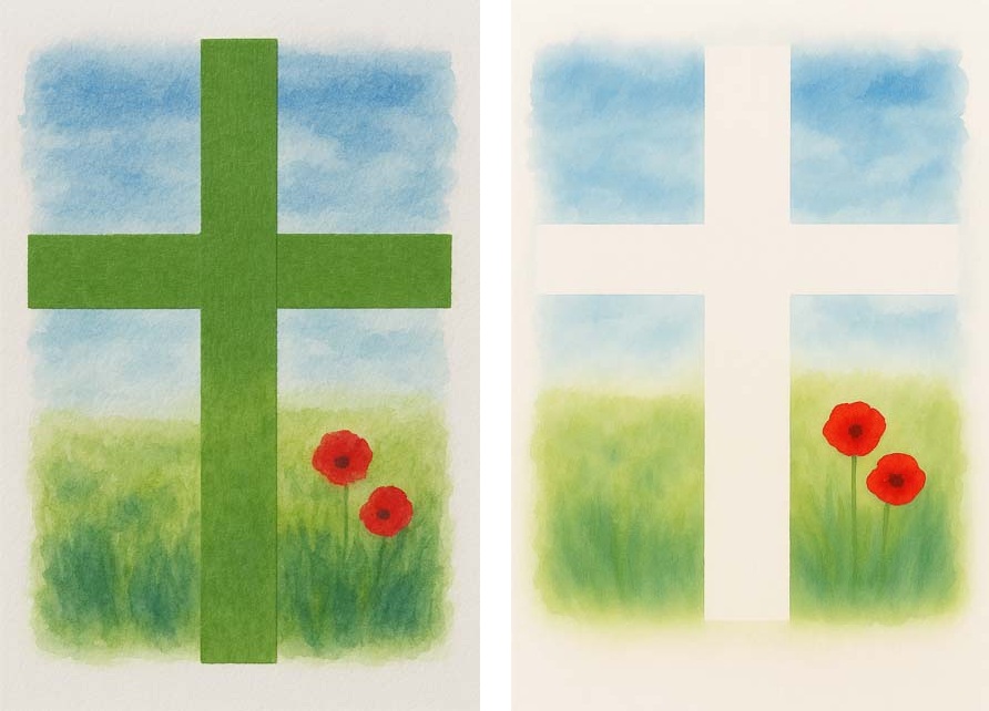 painter's tape resist cross craft done in watercolor