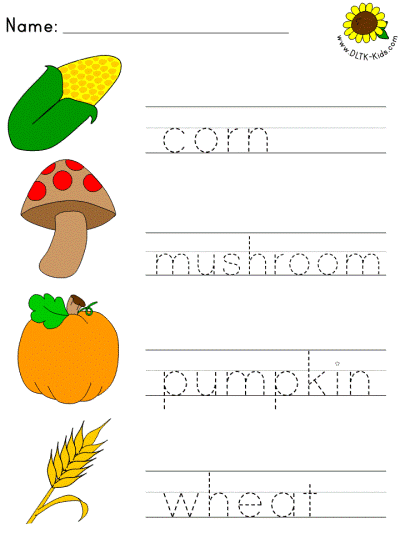 autumn tracer page - corn, mushroom, pumpkin, wheat