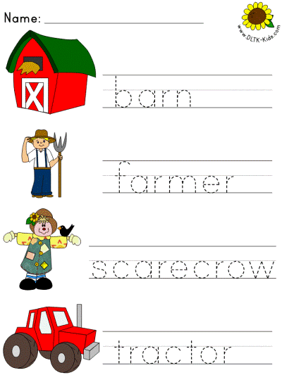 autumn tracer page - barn, farmer, scarecrow, tractor