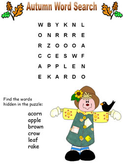 autumn word search puzzles