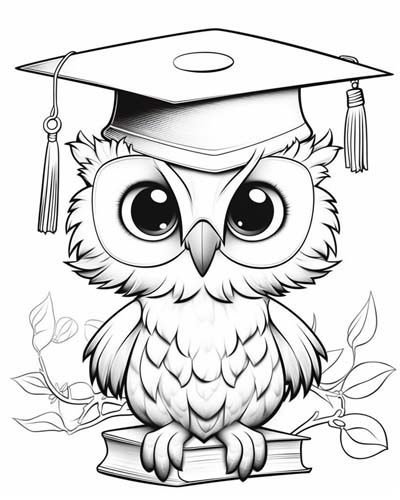 owl graduation coloring page
