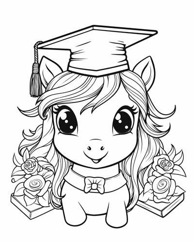 Pony graduation coloring page