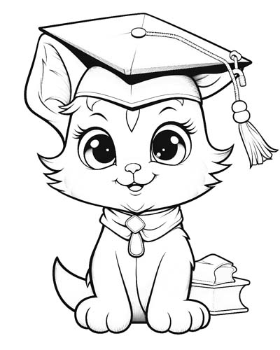 Kitten graduation coloring page