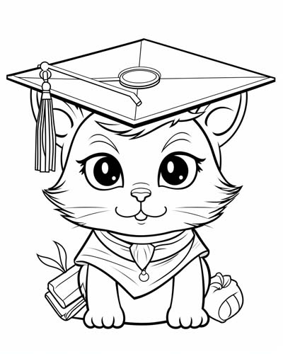 Kitten graduation coloring page