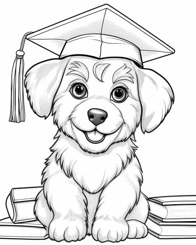 Puppy graduation coloring page