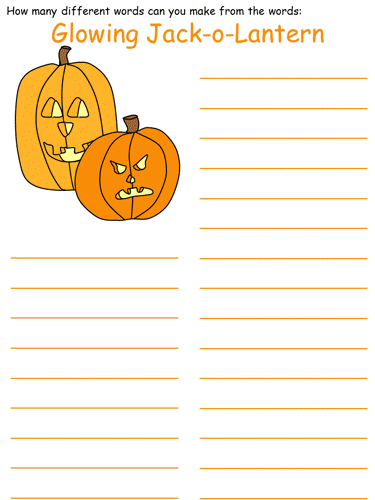 jack-o-lantern themed halloween word mine