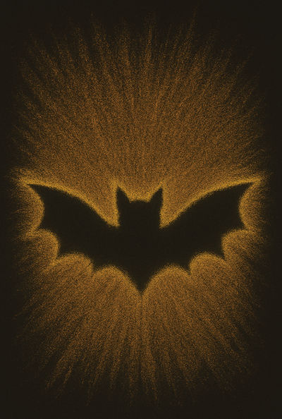 finished chalk pastel art with a bat stencil