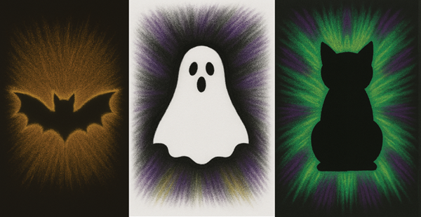 Chalk pastel art - halloween bat, cat and ghost