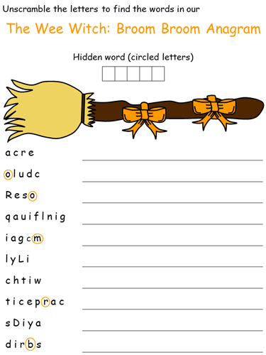 Wee Witch and the Potion Problems Anagram Puzzle