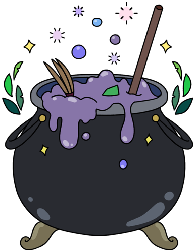 Wee Witch and the Potion Problems: Purple Potion in a Cauldron