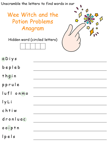 Wee Witch and the Potion Problems Anagram Puzzle