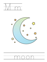 Printable print practice worksheet - Mm moon