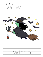 Printable print practice worksheet - Ww witch