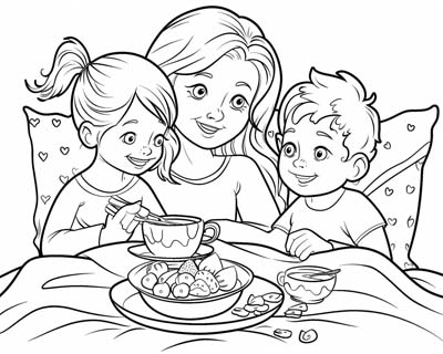 coloring page of breakfast in bed for mom