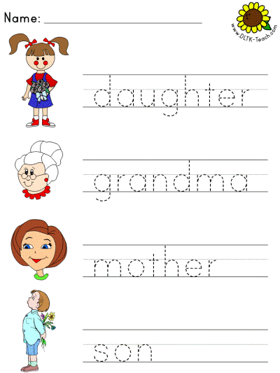 picture clue tracer worksheets with mother's day vocabulary words