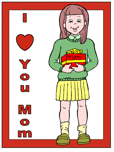 mother's day coloring page of a daughter with a gift