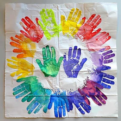 handprint rainbow wreath