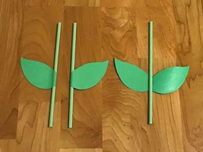Attach the leaves to the straw.