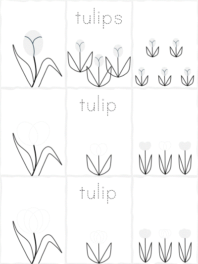 Fingerprint tulips template in black and white