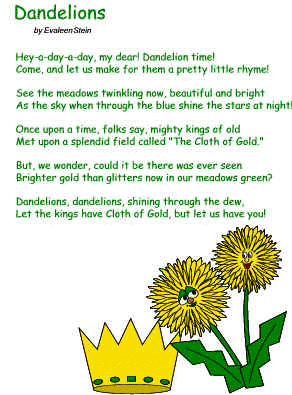 Dandelion poem Evaleen Stein