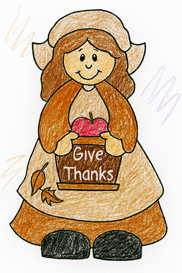 Finished cut and paste paper craft of a pilgrim girl