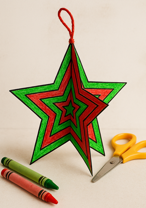 3D star paper craft for kids in red and green