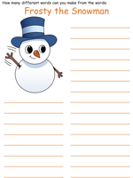 Frosty the Snowman Word Mine Puzzles