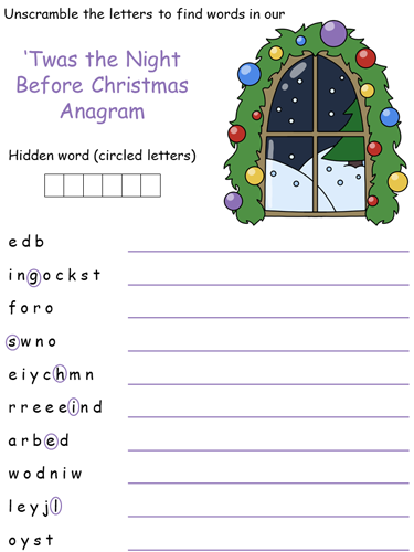 Twas the Night Before Christmas Anagram Puzzle