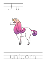Printable print practice worksheet - Uu unicorn
