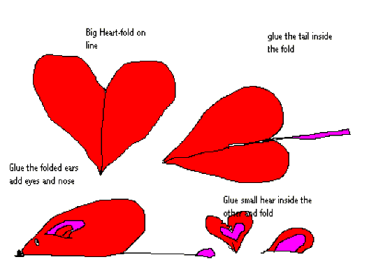 Folded Heart Mouse paper craft for kids